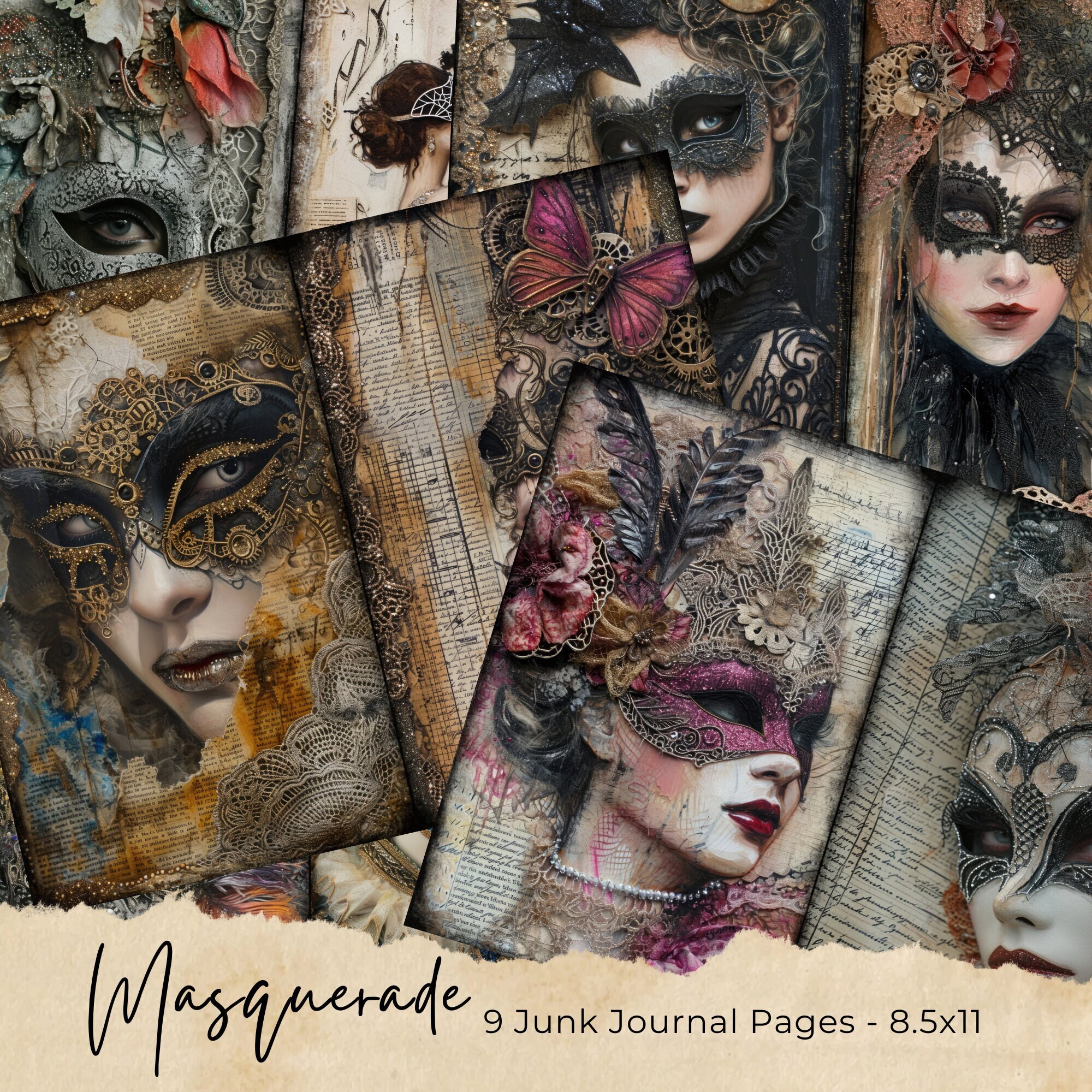 Masquerade Junk Journal, Masquerade Ephemera, Vintage Journal Pages, Carnival Mask Junk Journal, Junk Journal Digi Kit, Mardi Gras Journal