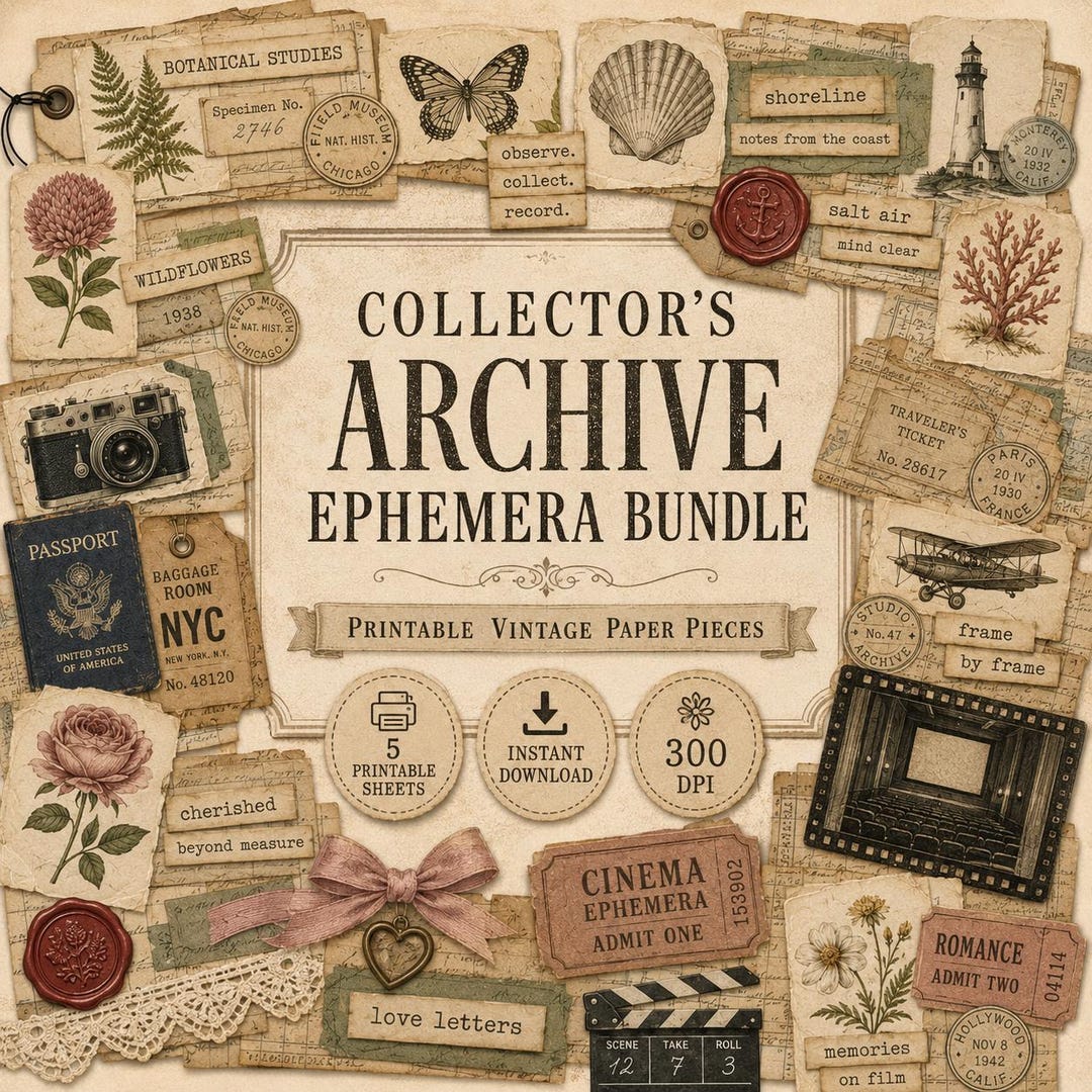 Collector’s Archive Ephemera Bundle, Printable Vintage Paper Pieces ...