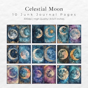 Celestial Moon Junk Journal Pages, Digital Scrapbook Paper Kit, Vintage ...