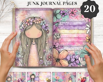 Whimsical Fairy Junk Journal Pages | Pastel Flower Printable Ephemera Kit | Cottagecore Scrapbook Paper