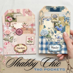 Carpeta para diario estilo shabby chic, etiquetas de bolsillo, insertos imprimibles para diario, kit de álbum de recortes vintage floral
