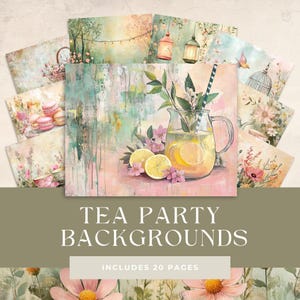 Papel de diário Tea Party Junk | Páginas de diário antigas | Kit de diário Shabby Chic Vintage Teacups | Criação de cartões | Ephemera imprimível