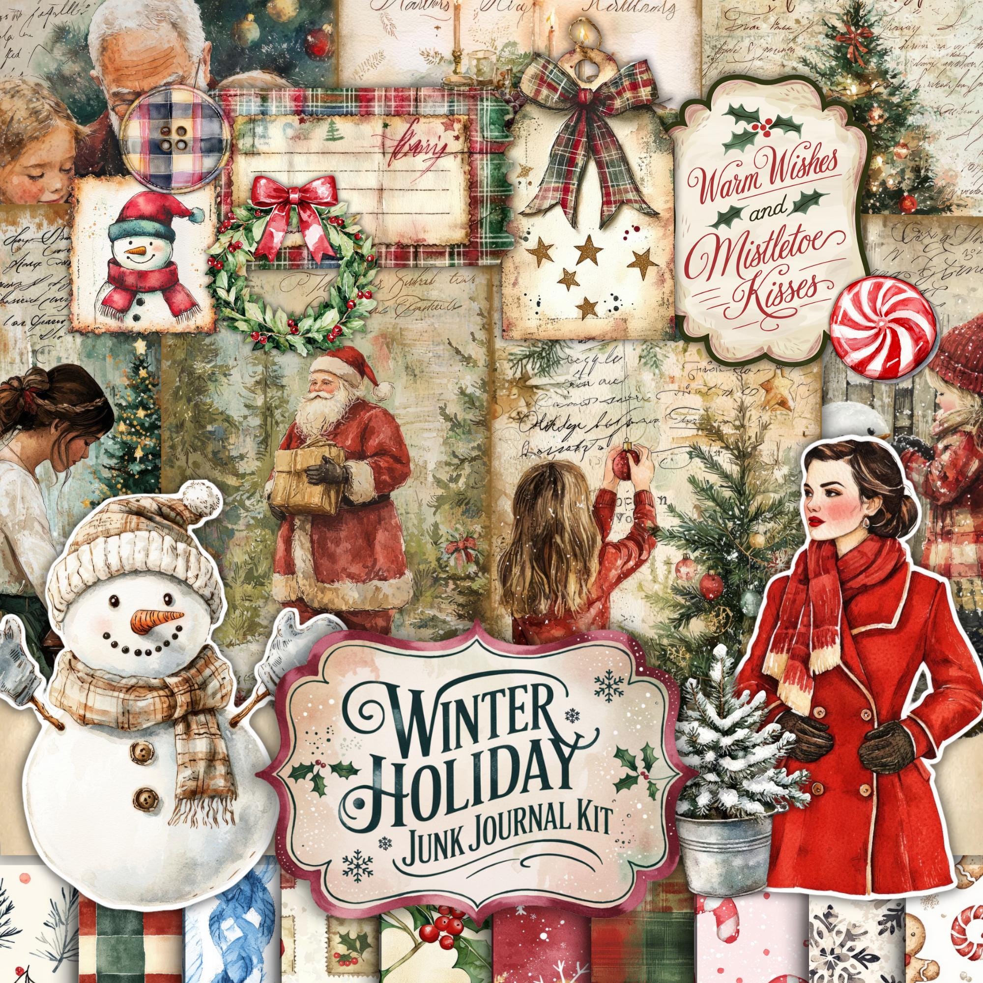 Christmas Junk Journal Kit, Digital Scrapbook Paper, Winter Holiday ...