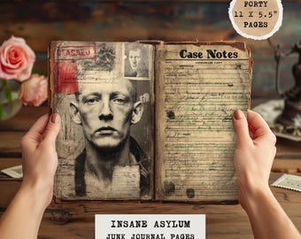 Asylum Junk Journal Pages, Vintage Gothic Printable Ephemera, Dark Scrapbook Kit, Creepy Collage Sheets