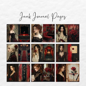 Vamp Romantic Junk Journal Kit, Gothic Romance Printable, Dark Academia Ephemera, Vampire Aesthetic Journal Pages, Vintage Gothic Journal image 3