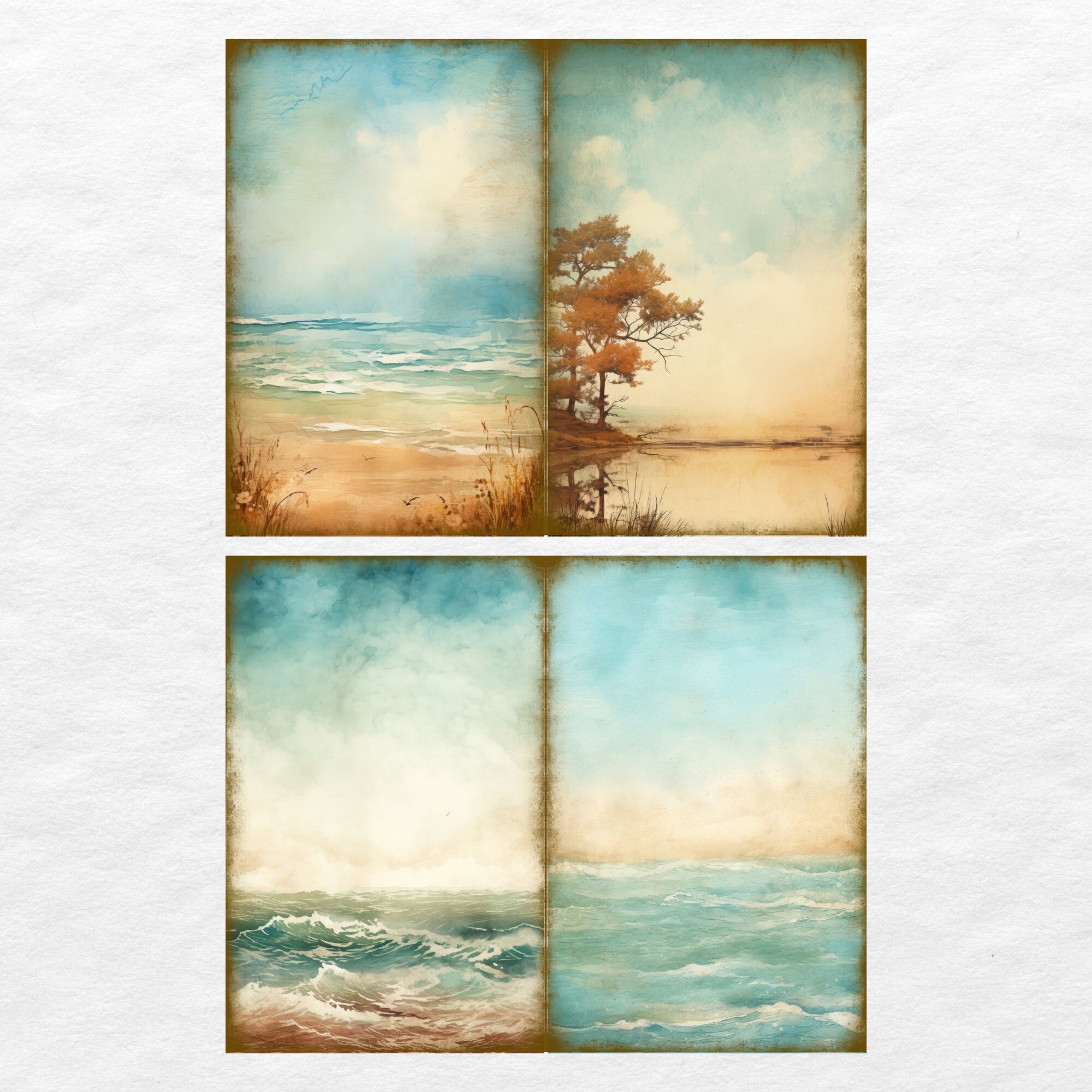 Vintage Beach Junk Journal Pages, Digital Beach Themed Scrapbook Paper ...
