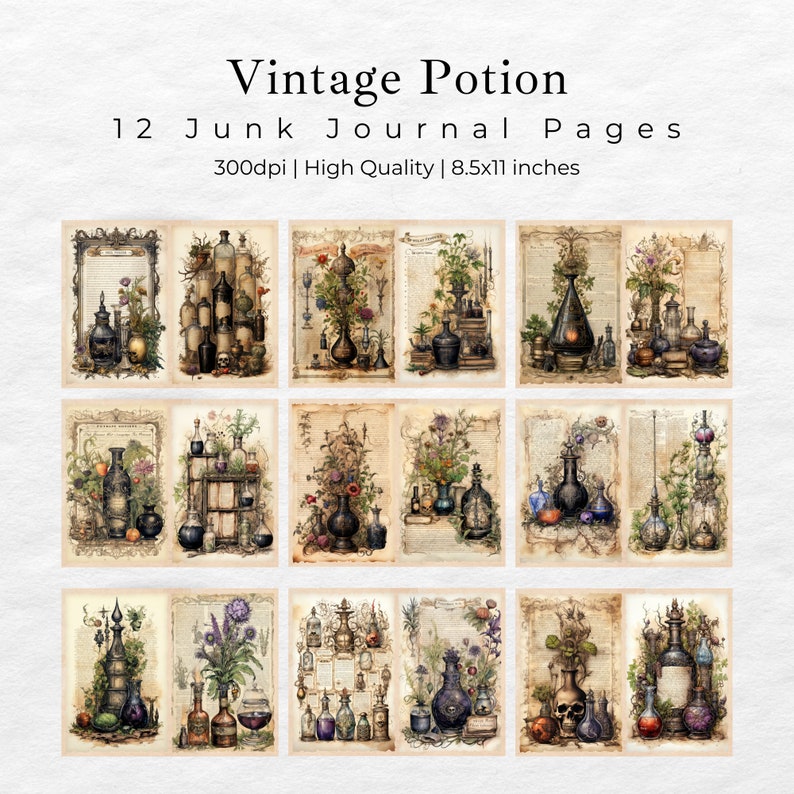Mystic Potion Junk Journal Pages, Digital Scrapbook Paper Kit, Vintage ...