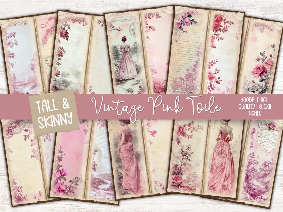 Tall Skinny Vintage Pink Toile Junk Journal Papers, French Toile De ...