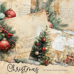 Christmas Junk Journal Kit, Vintage Merry Christmas Junk Journal Pages, Santa Scene Junk Journal Printable Paper, Digital Collage Sheet