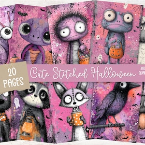 Bright Cute Pink Halloween Junk Journal Kit, Cute Spooky Printable Ephemera, Digital Scrapbook Pages, Craft Supplies