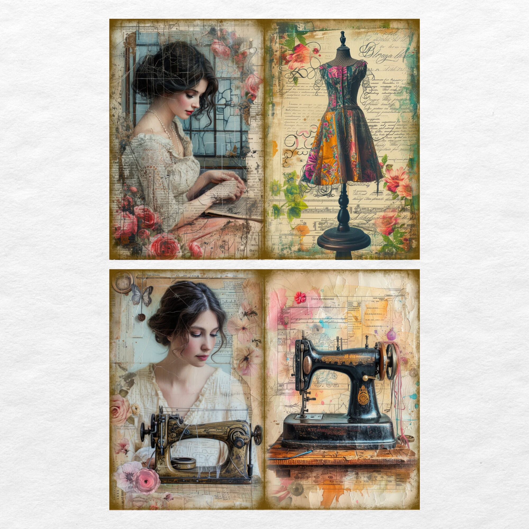Vintage Sewing Junk Journal Pages, Digital Scrapbook Paper Kit ...