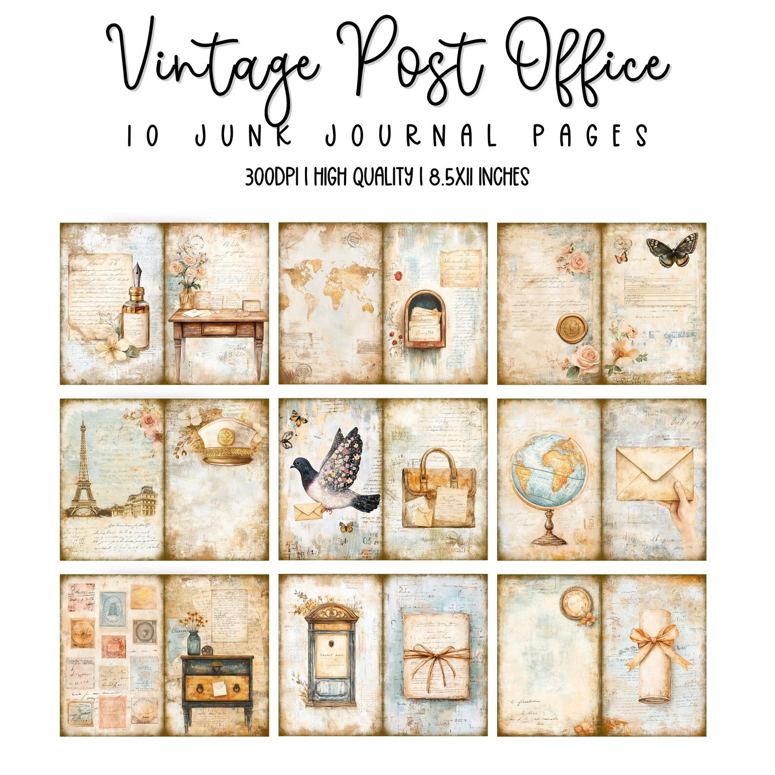 Vintage Junk Journal Pages | 20 Pages | Printable Collage Sheet ...