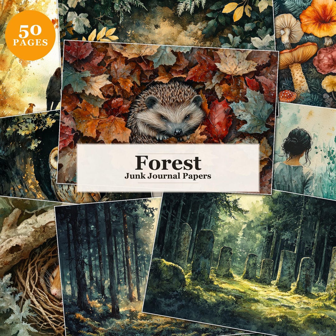 50 Forest Junk Journal Pages, Woodland Printable Papers, Nature ...