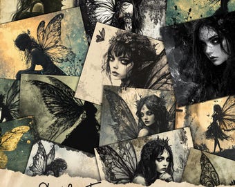 Gothic Fairy Junk Journal Pages Printable Dark Fairy Junk Journal Pages Gothic printable Pages collage sheets scrapbooking, half papers