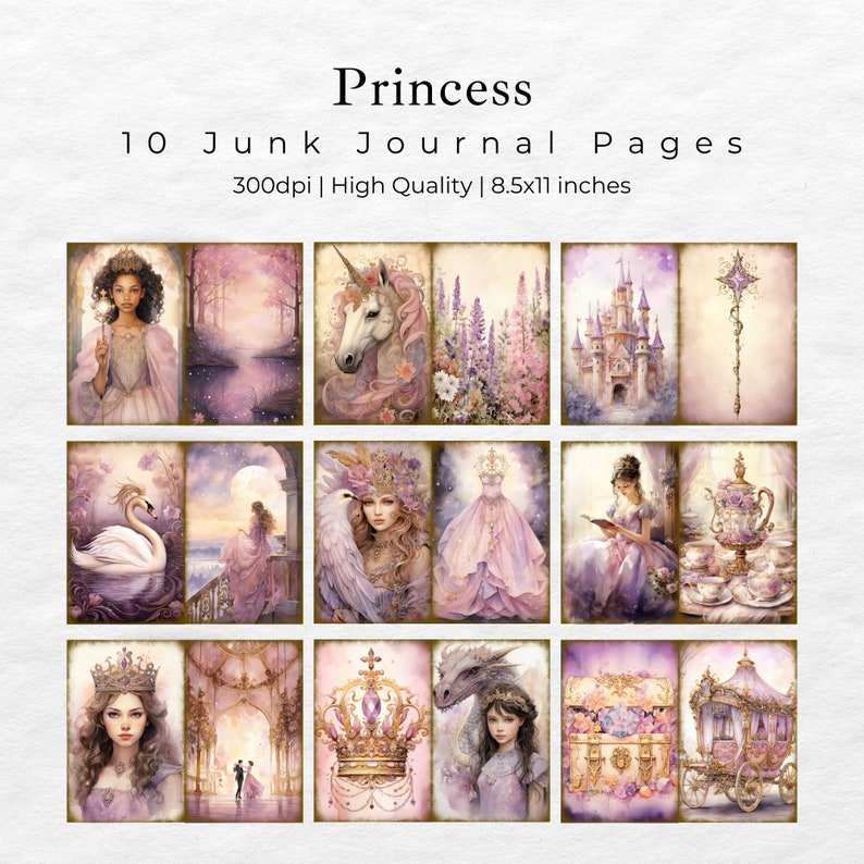 Princess Junk Journal Kit, Digital Download, Printable Pages, Ephemera ...