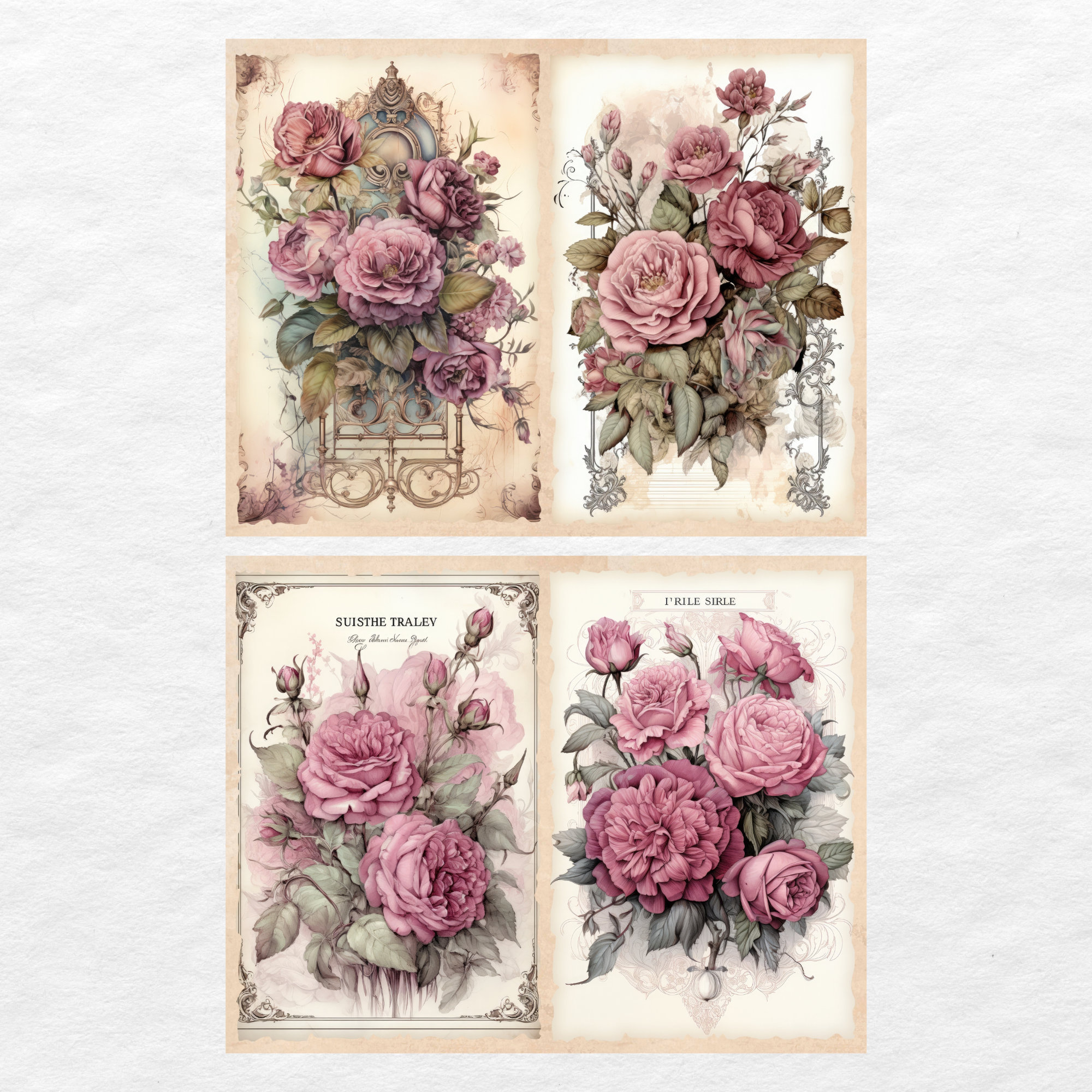 Pink Roses Junk Journal Pages, Vintage Roses Junk Journal Kit, Junk ...