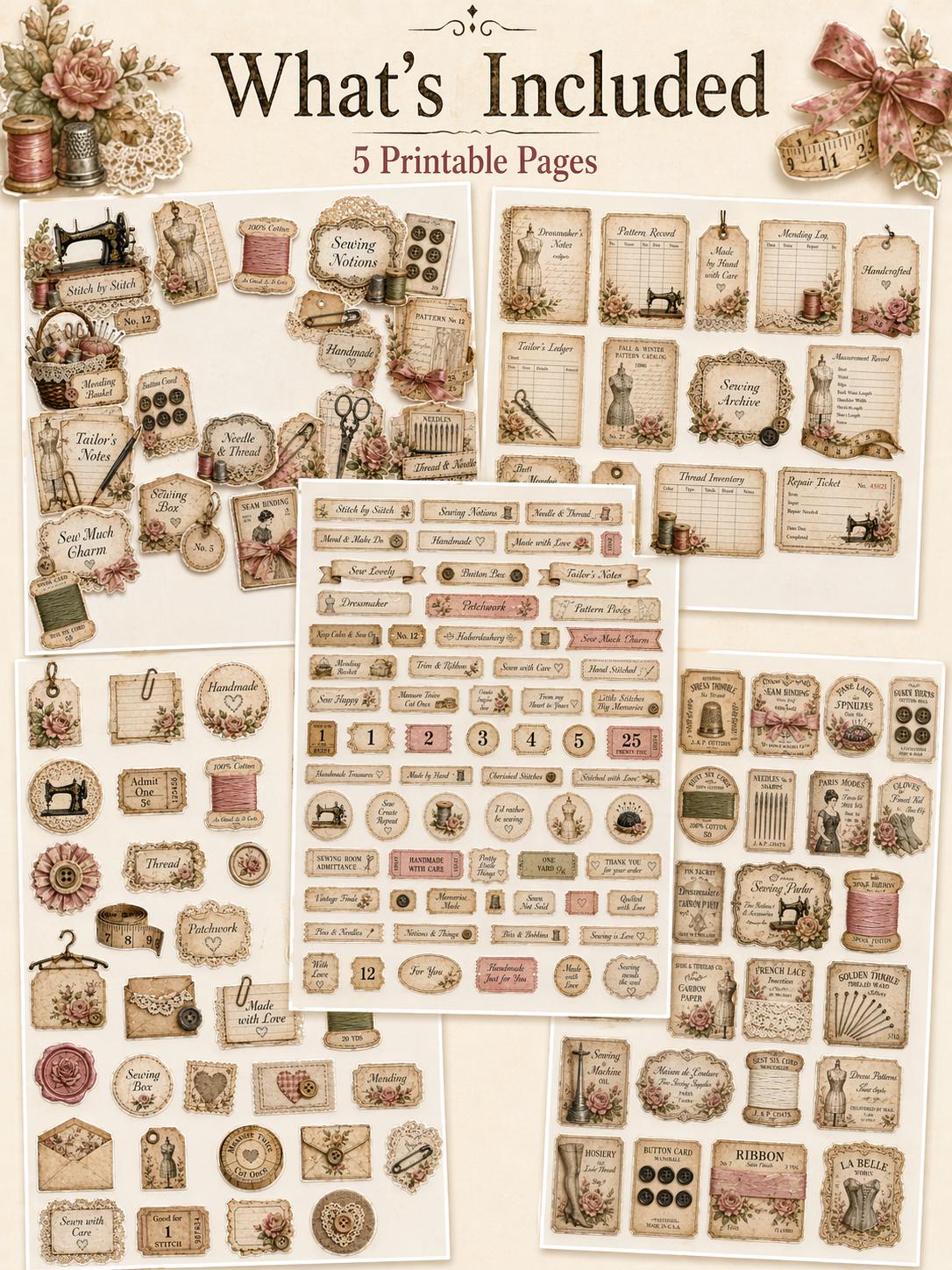Vintage Sewing Ephemera Bundle, Printable Sewing Notions, Junk Journal ...