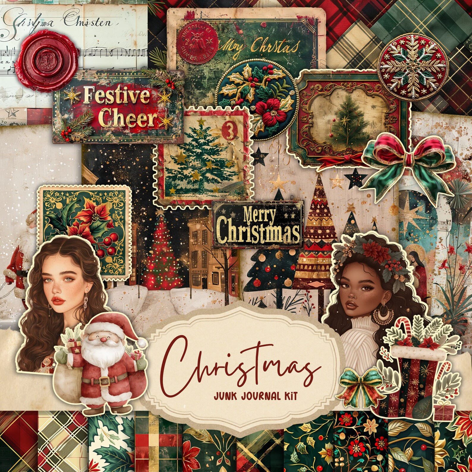 Christmas Junk Journal Kit, Vintage Merry Christmas Junk Journal Pages ...