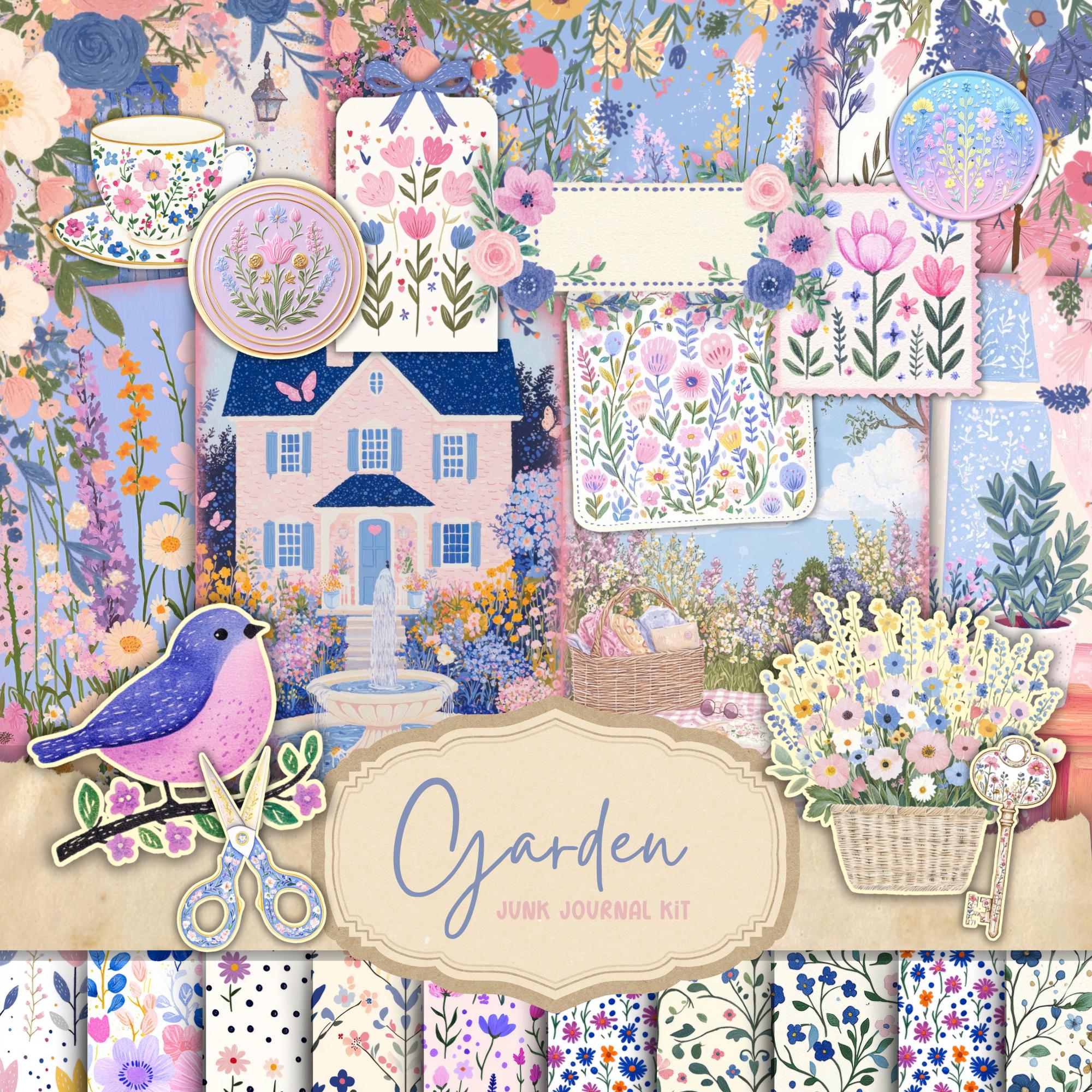 Shabby Chic Floral Garden Teapot Junk Journal Kit - Tea Journal - Printable Pages - Floral Ephemera - Digital Download - JPEG Files