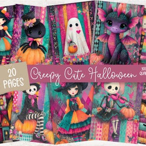 Bright Cute Pink Halloween Junk Journal Kit, Cute Spooky Printable Ephemera, Digital Scrapbook Pages, Craft Supplies