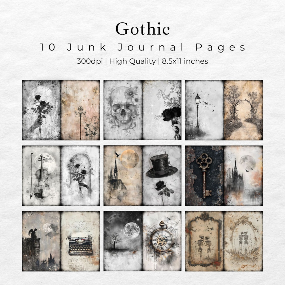 Gothic Junk Journal Pages | Scrapbook Paper Kit | Dark Academia ...