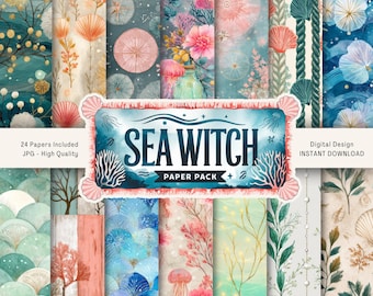 Ocean Blue Seaside Junk Journal, Coastal Beach Printable Ephemera Paper, Sea Underwater Animal Scrapbook Collage, Sand Background Page ATC