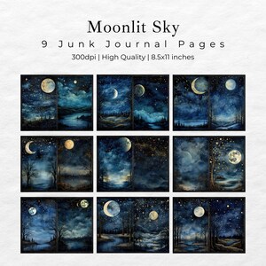 Celestial Moon Junk Journal Pages, Digital Scrapbook Paper Kit, Vintage ...