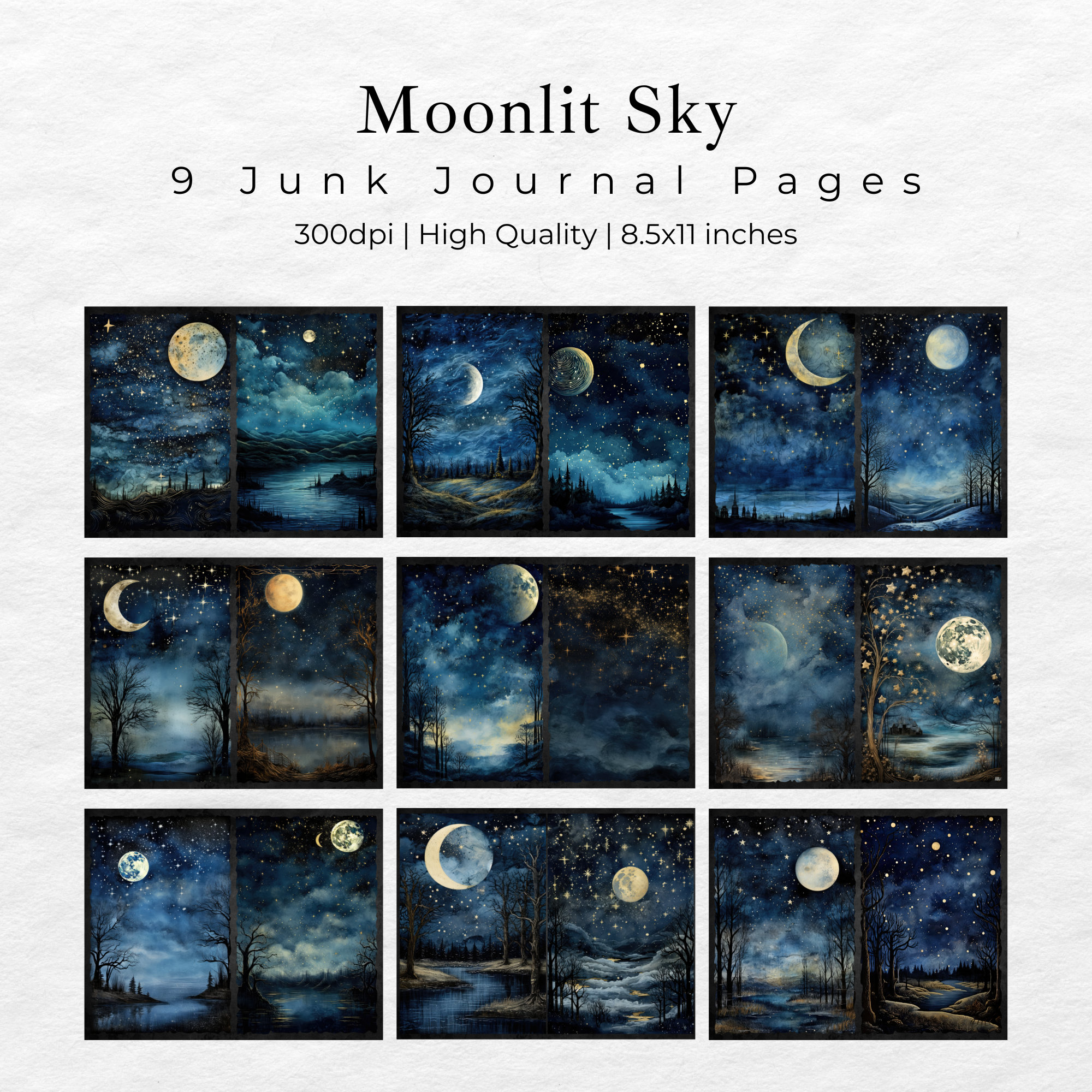 Celestial Moon Junk Journal Pages, Digital Scrapbook Paper Kit, Vintage ...
