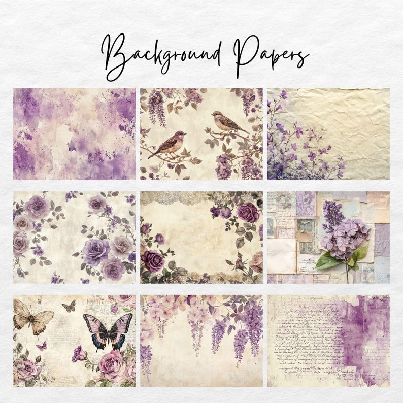 Lilac & Lace Junk Journal Kit – Vintage Purple Floral Printable (150 ...