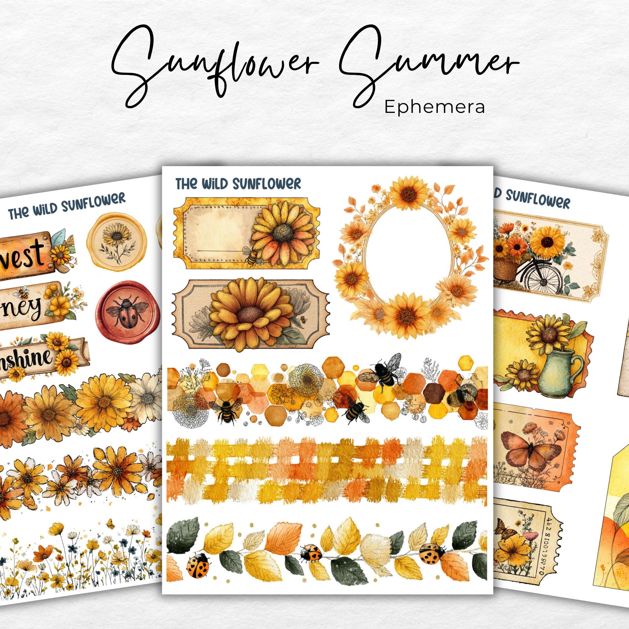 Sunflower Summer Junk Journal Kit, Farmhouse Printable Pages, Digital ...