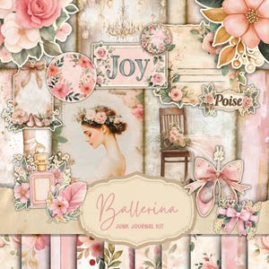 Ballet Junk Journal Kit, Ballerina Vintage Papers, Dance Handmade Pages, Ephemera Pack, Digital Download, Scrapbook Labels Envelopes Tags