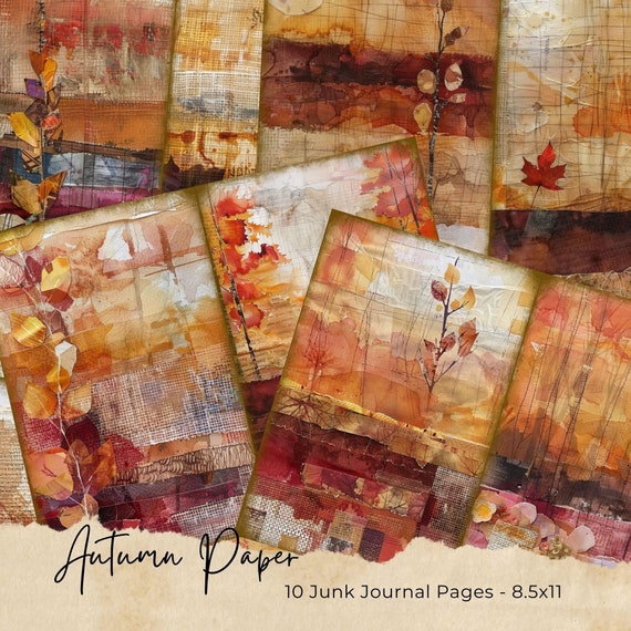 Cozy Autumn Junk Journal Pages, Digital Fall Scrapbook Kit, Printable Paper, Collage Sheet, Vintage Ephemera, Cottage Download, Fall Craft