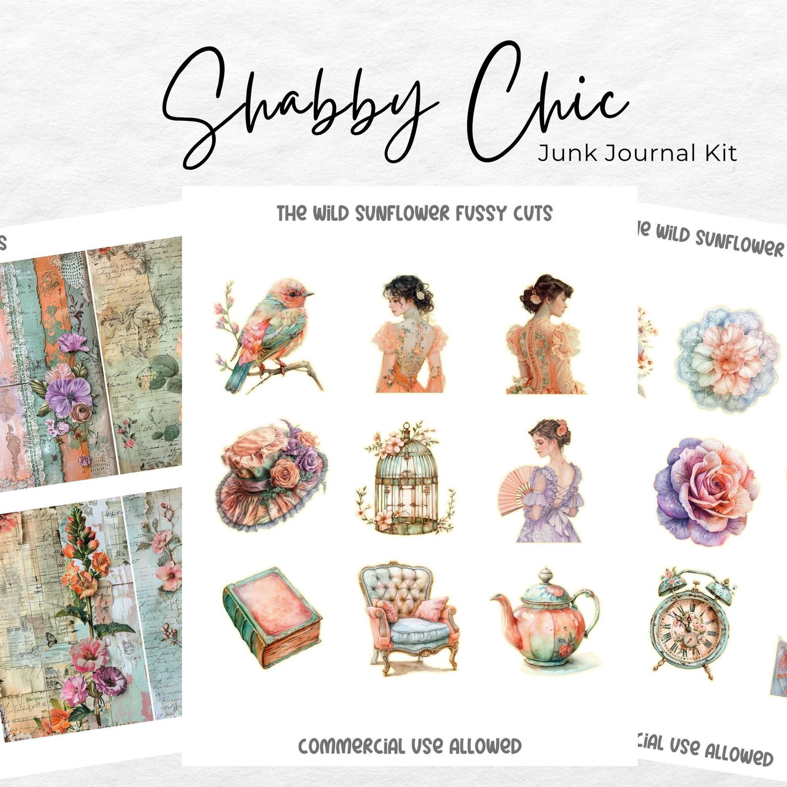 Shabby Chic Junk Journal Kit | Journal Pages, Papers, Ephemera, Tags ...