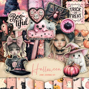Pink Halloween Junk Journal Kit, Halloween Printable Ephemera, Halloween Journal, Creepy Junk Journal, Printable Journal, Halloween