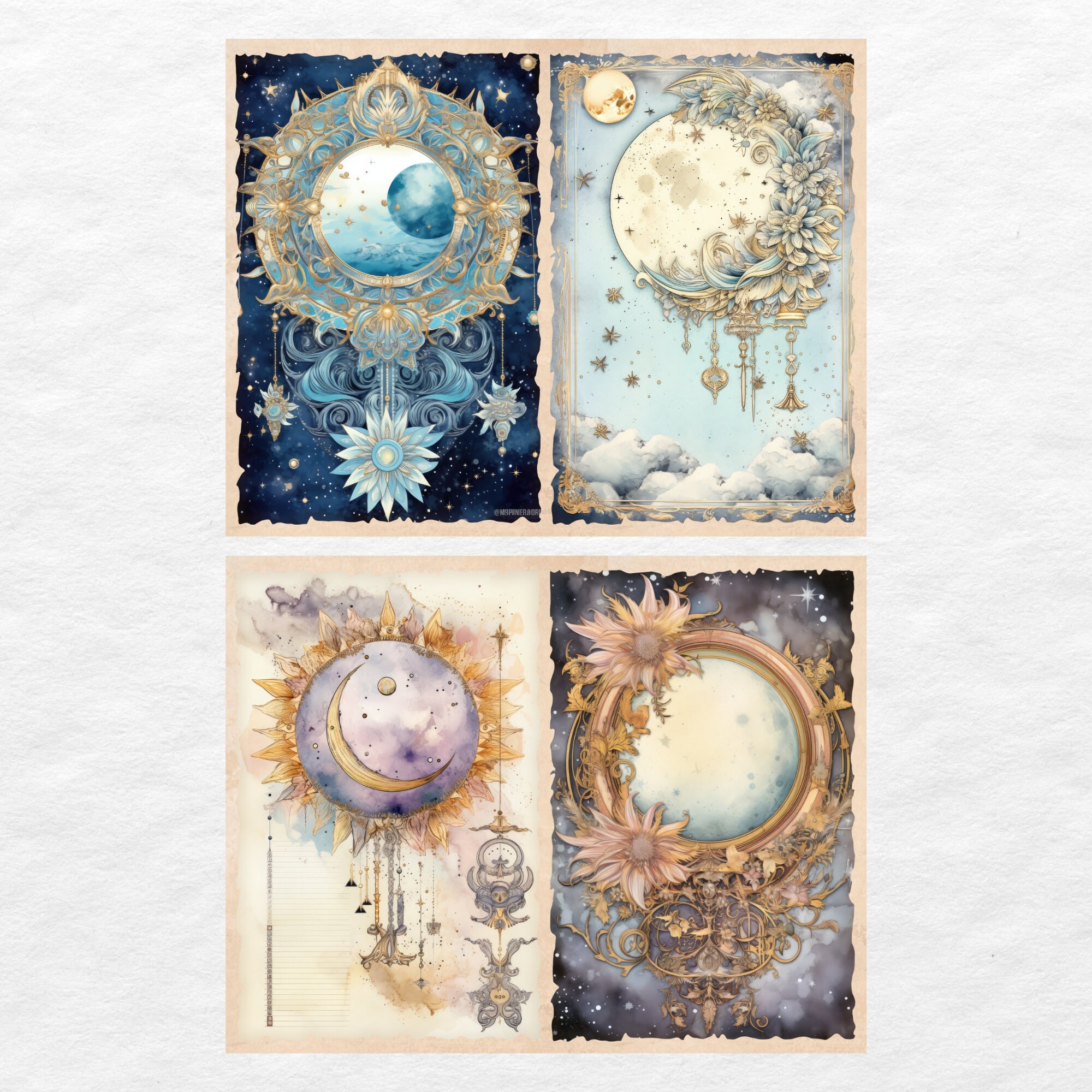Celestial Moon Junk Journal Pages, Digital Scrapbook Paper Kit, Vintage ...