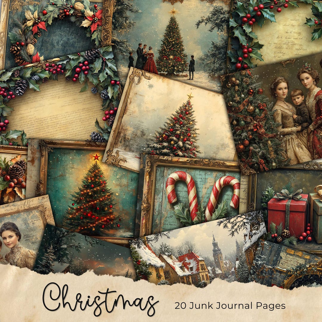 Christmas Junk Journal Kit, Vintage Merry Christmas Junk Journal Pages ...