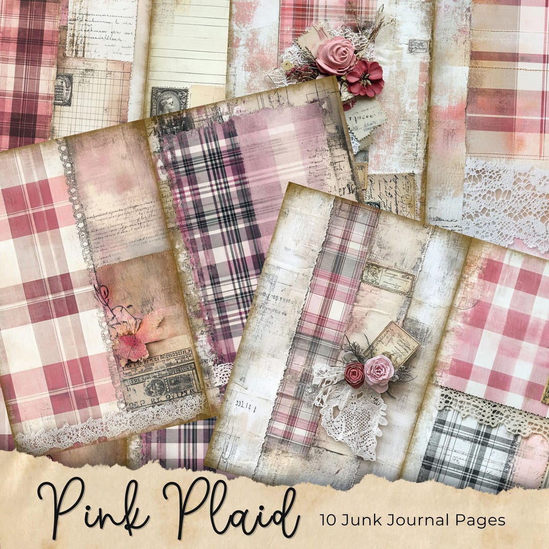 Pink Plaid Junk Journal Pages, Digital Papers, Printable Journal Pages ...