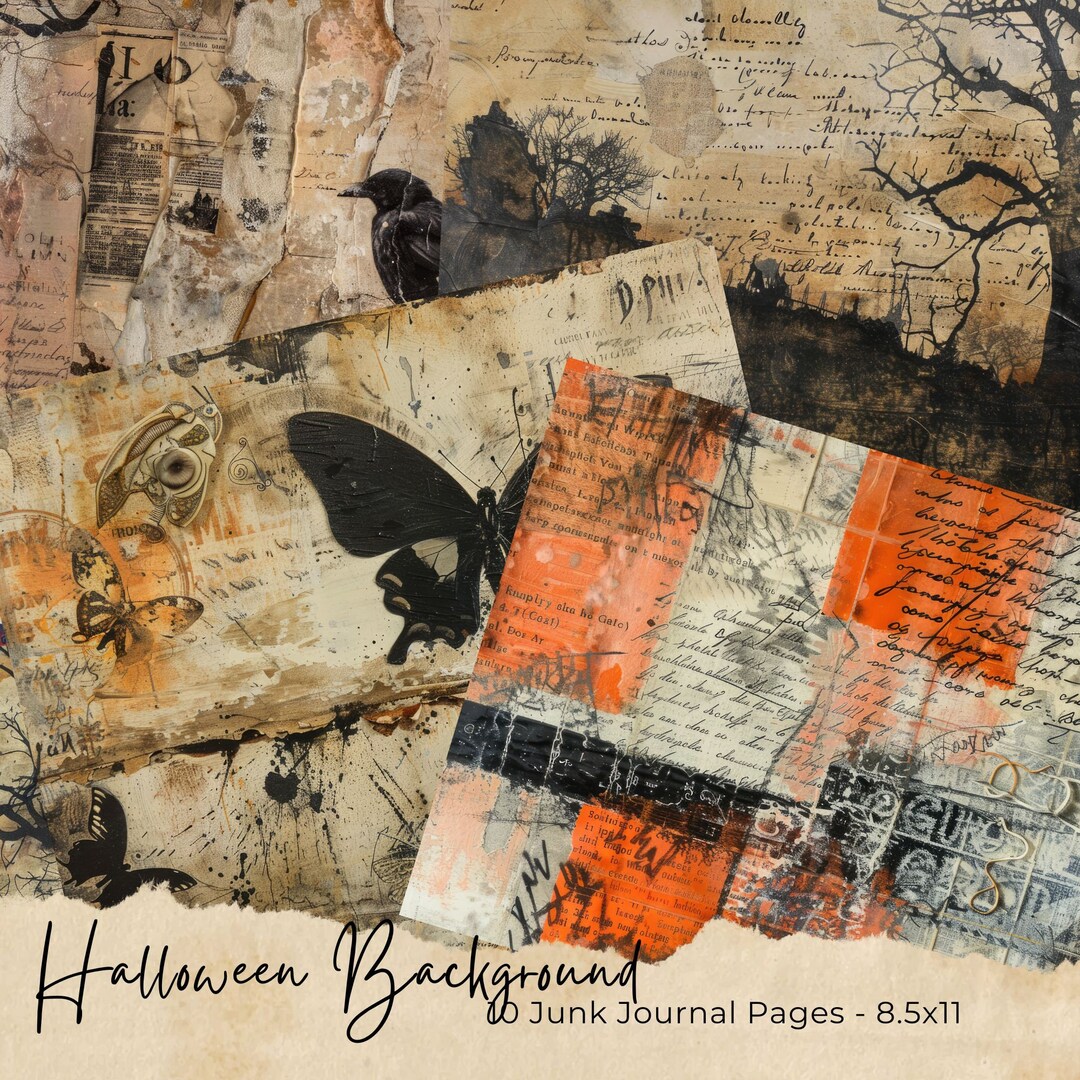 Halloween Junk Journal Pages, Digital Scrapbook Paper Kit, Spooky ...