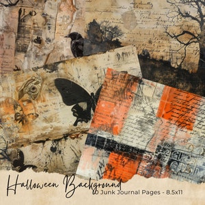 Halloween Junk Journal Pages, Digital Scrapbook Paper Kit, Spooky Gothic Printable, Vintage Ephemera, Pumpkin Collage Sheet, Grimoire BOS
