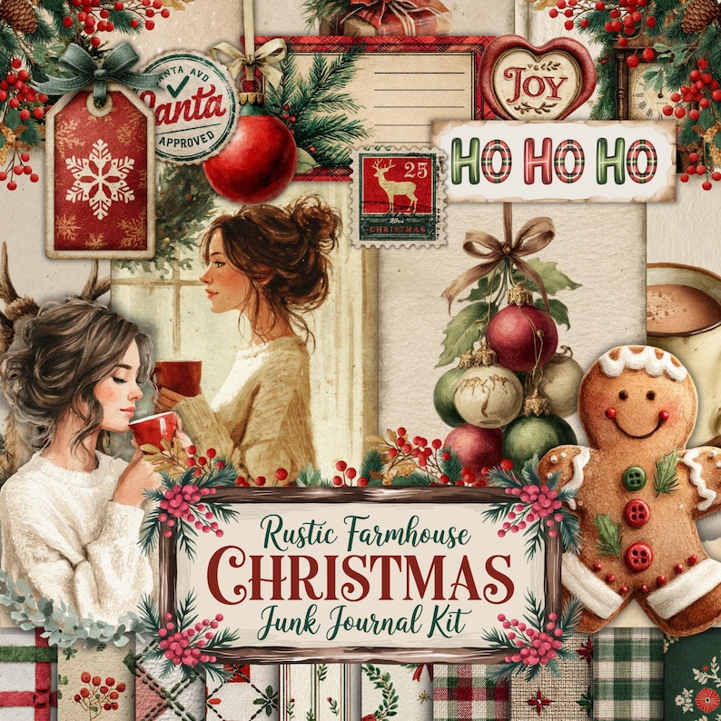 Rustic Christmas Junk Journal Kit: Printable Pages, Winter Ephemera ...