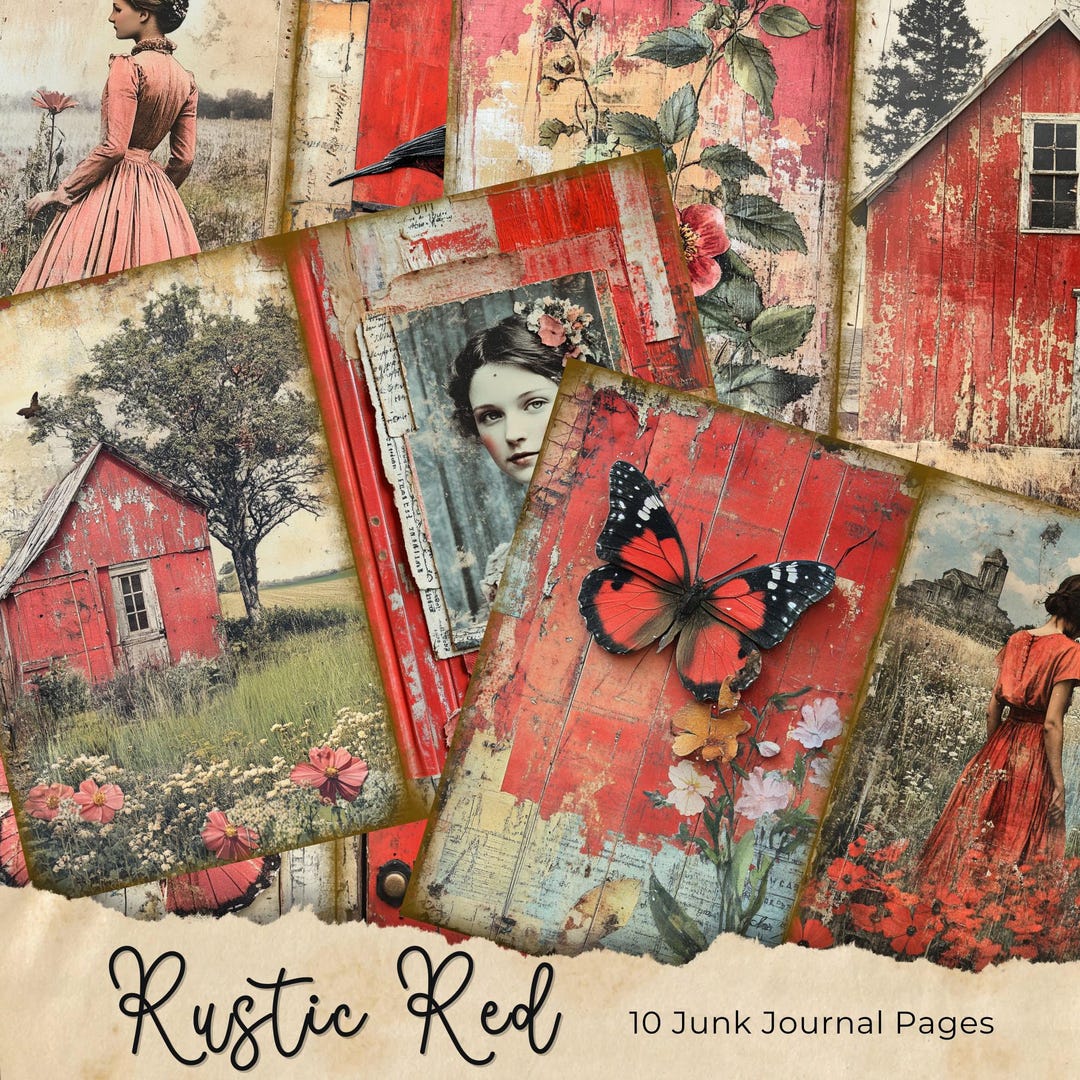 Red Rustic Vintage Farmhouse, Scrapbook,junk Journal, Digital Paper ...