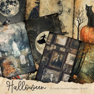 Halloween Junk Journal Seiten, Digital Scrapbook Papier Kit, Gruseliges Gothic Printable, Vintage Ephemera, Kürbis Collage Sheet, Grimoire BOS