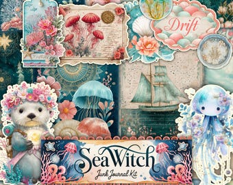 Ocean Blue Seaside Junk Journal, Coastal Beach Printable Ephemera Paper, Sea Underwater Animal Scrapbook Collage, Sand Background Page ATC