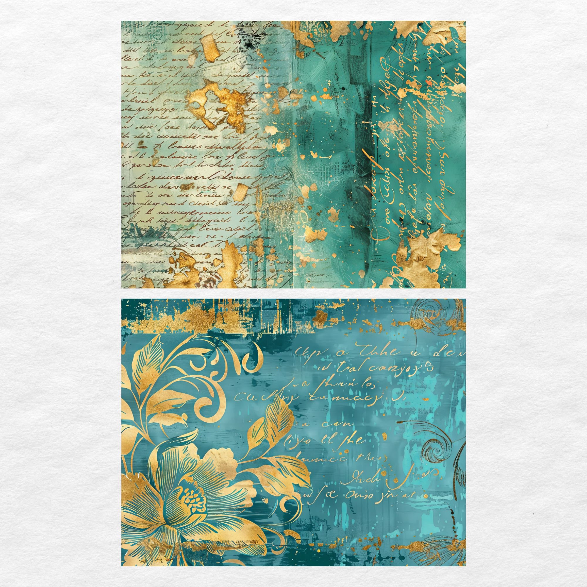 Teal and Gold Mixed Media Junk Journal Art Kit, Digital Papers ...
