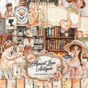 Abrikoos antiekmarkt junk Journal Kit, vintage oude afdrukbare efemere ephemera, verouderd beige schrijfpagina plakboek collageblad, mixed media