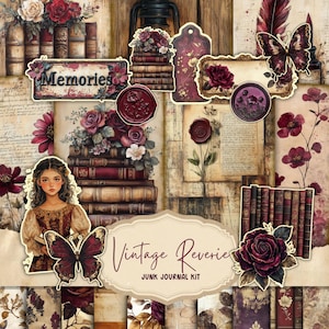 Secret Library Junk Journal Kit, Printable JPG Pages with Ephemera, Tags, Bookmark, Dark Academia, Old Book Digital Paper, Digital Download