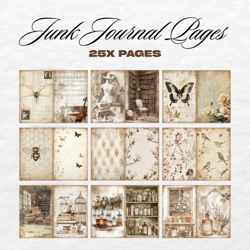 Vintage Butterfly Garden Junk Journal Kit, Printable Journal Pages ...