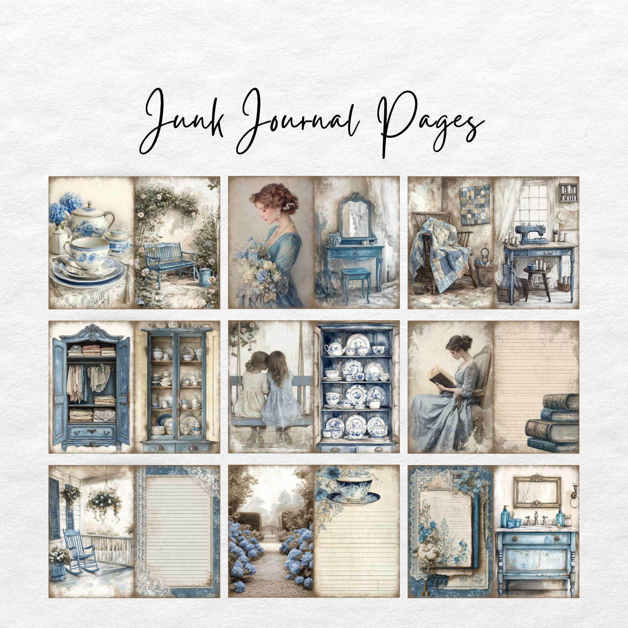 Blue Shabby Chic Junk Journal Kit, Vintage Digital Papers, French ...