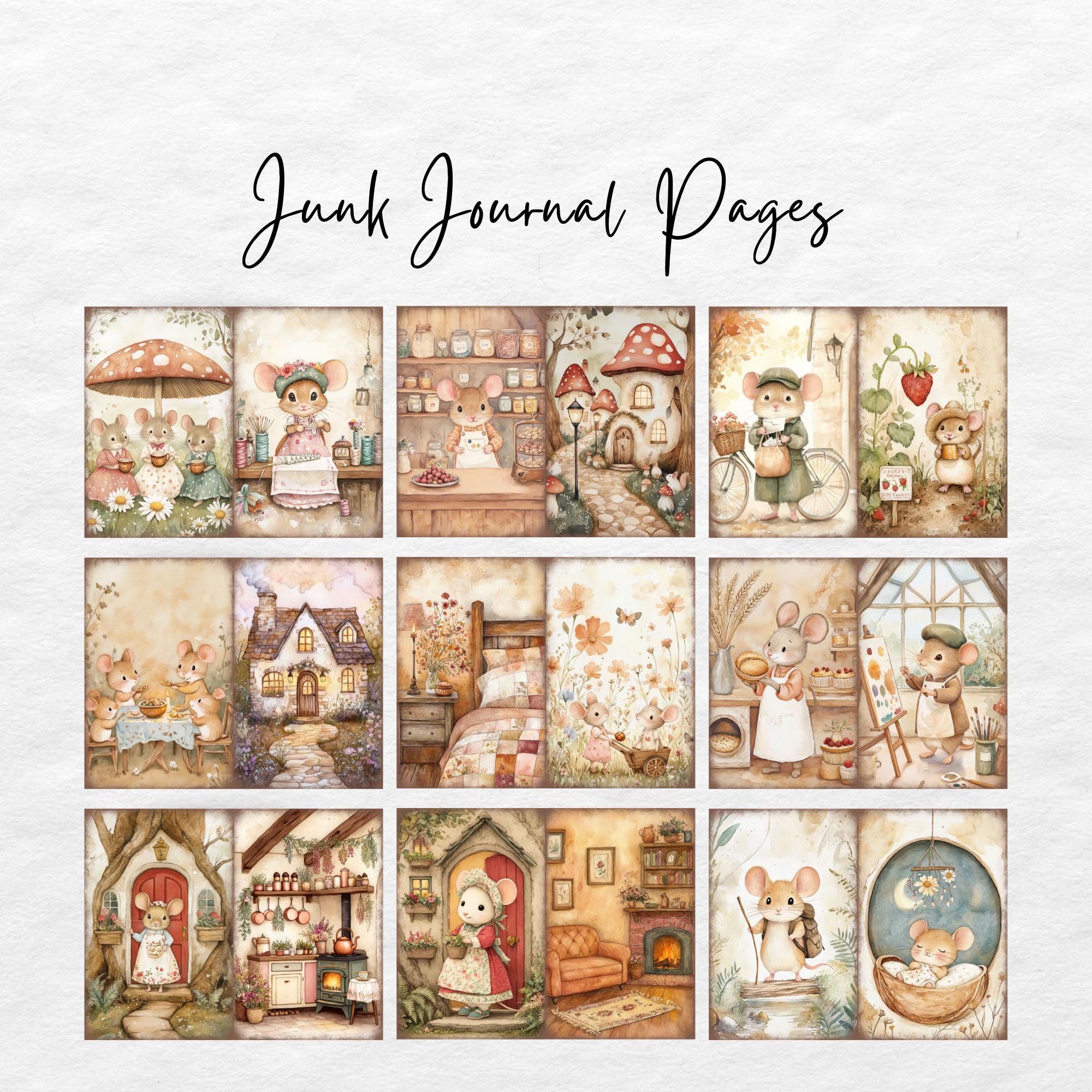 Mouse Junk Journal Kit, Beatrix Potter Style, Woodland Cottage Ephemera ...