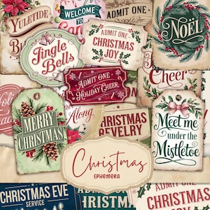 Printable Junk Journal Weihnachten Worte | Collage Sheet | Digital Journal Words Ephemera | Scrapbooking | Etiketten | Stichworte